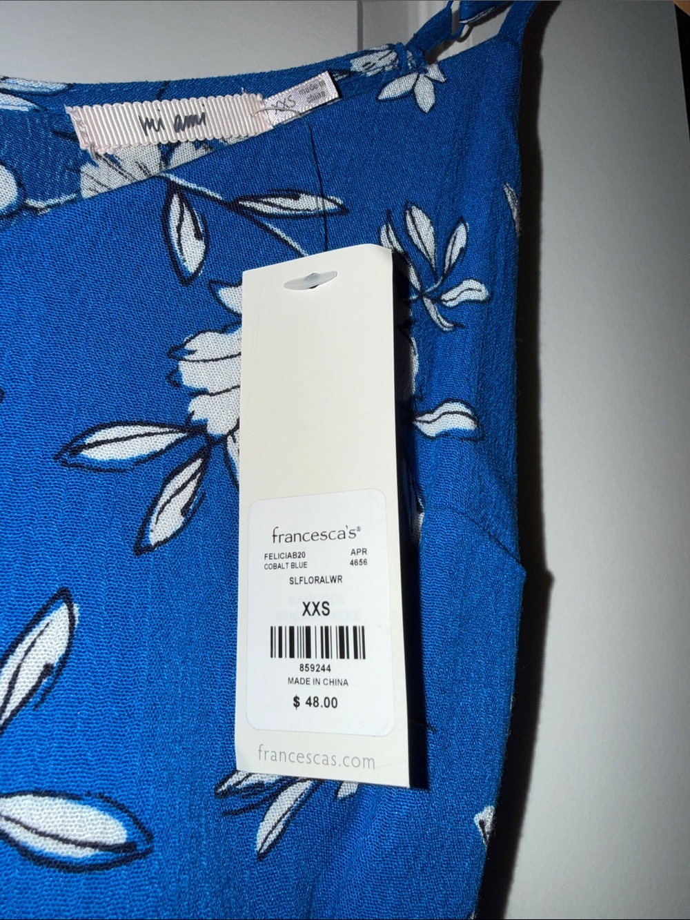 Francesca's Collections Blue Floral Tie-Side Midi Dress - Picture 2 of 3
